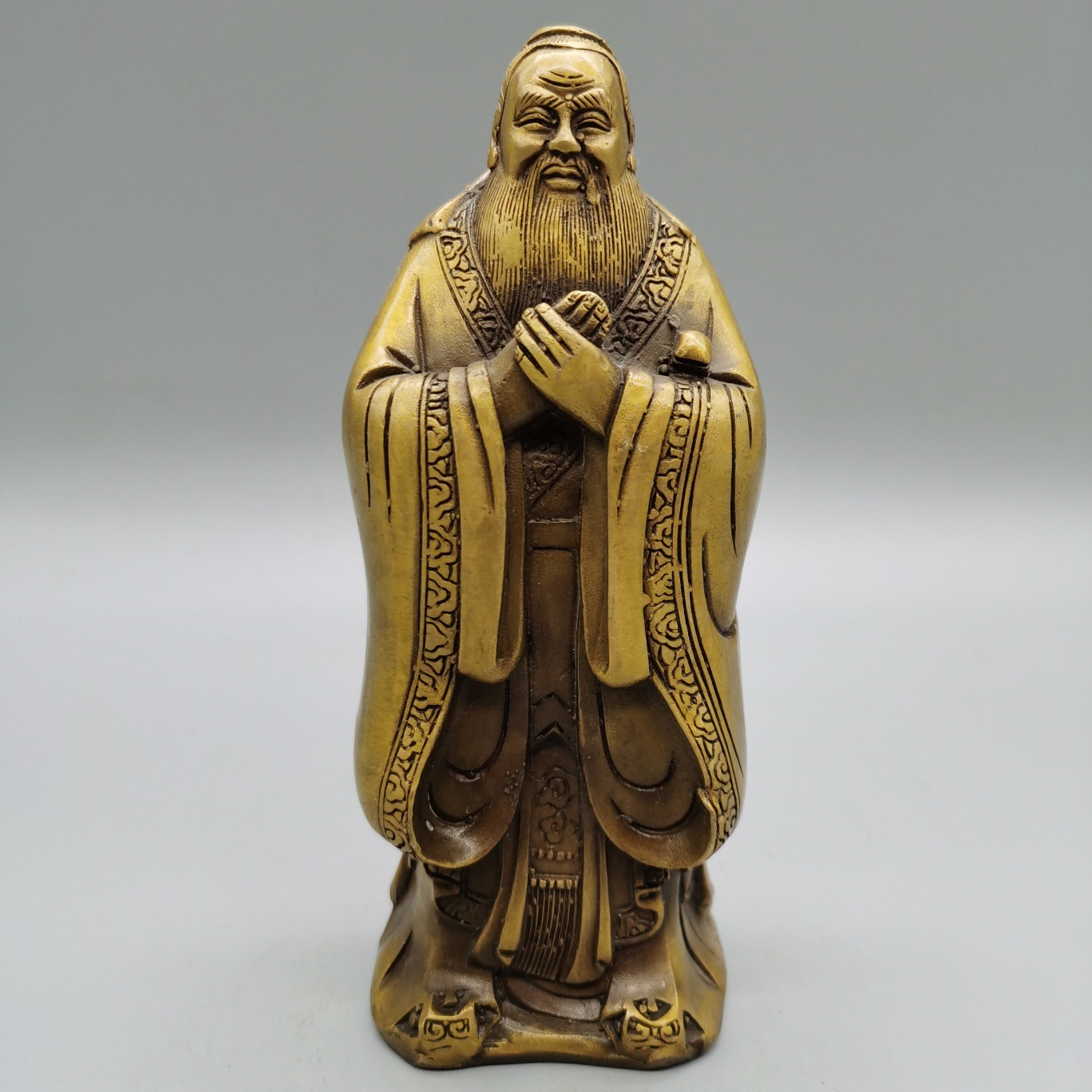 铜孔子摆件黄铜孔圣人铜像装饰品轻奢工艺品摆设商务礼品高17厘米