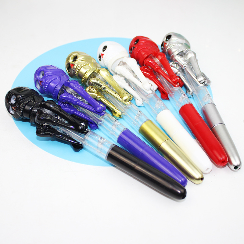 Halloween Gift Children's Prizes Cute Skull Boxing Pen Creative Ballpoint Pen with Light Decompression Toy Pen
