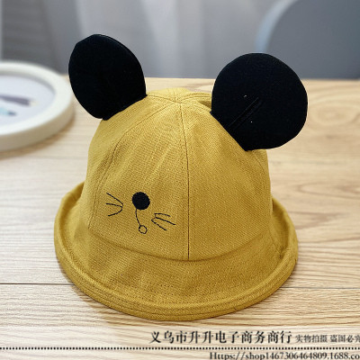 儿童渔夫帽春夏季可爱老鼠盆帽宝宝大耳朵帽子鼠年男女童遮阳帽子