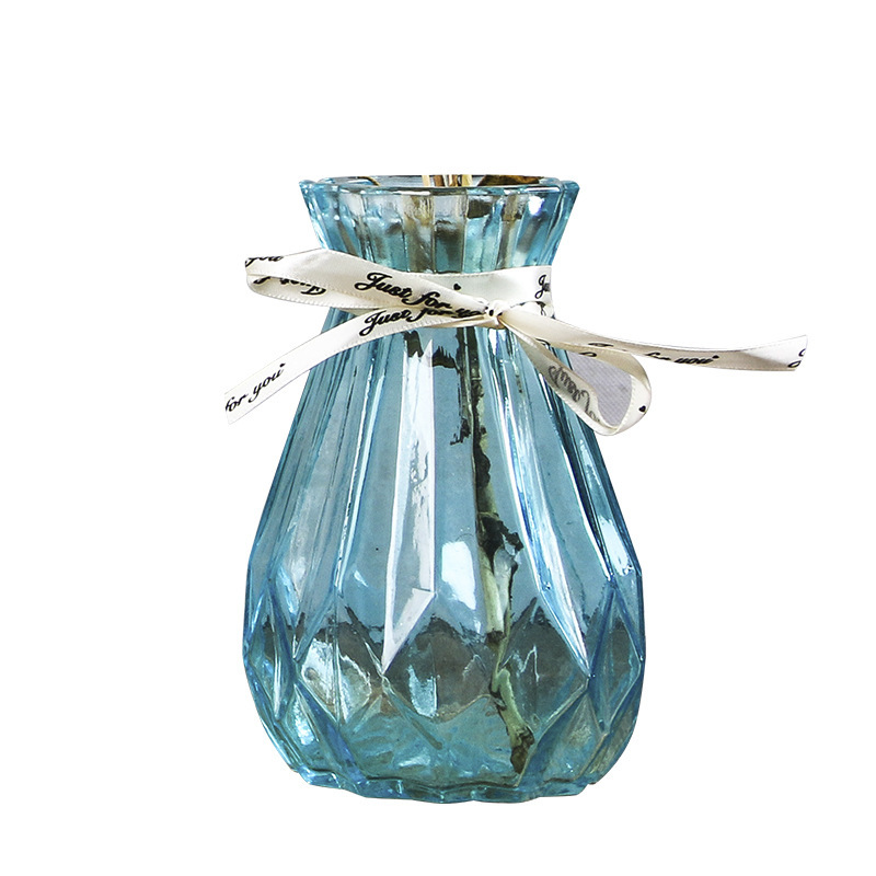 北欧透明彩色渐变玻璃花瓶 喷涂磨砂大口干花摆件客厅装饰用花瓶