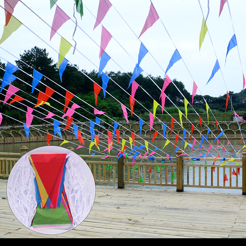 中号彩色三角旗红色小串旗乔迁结婚开业吊旗户外布置节日装饰批发