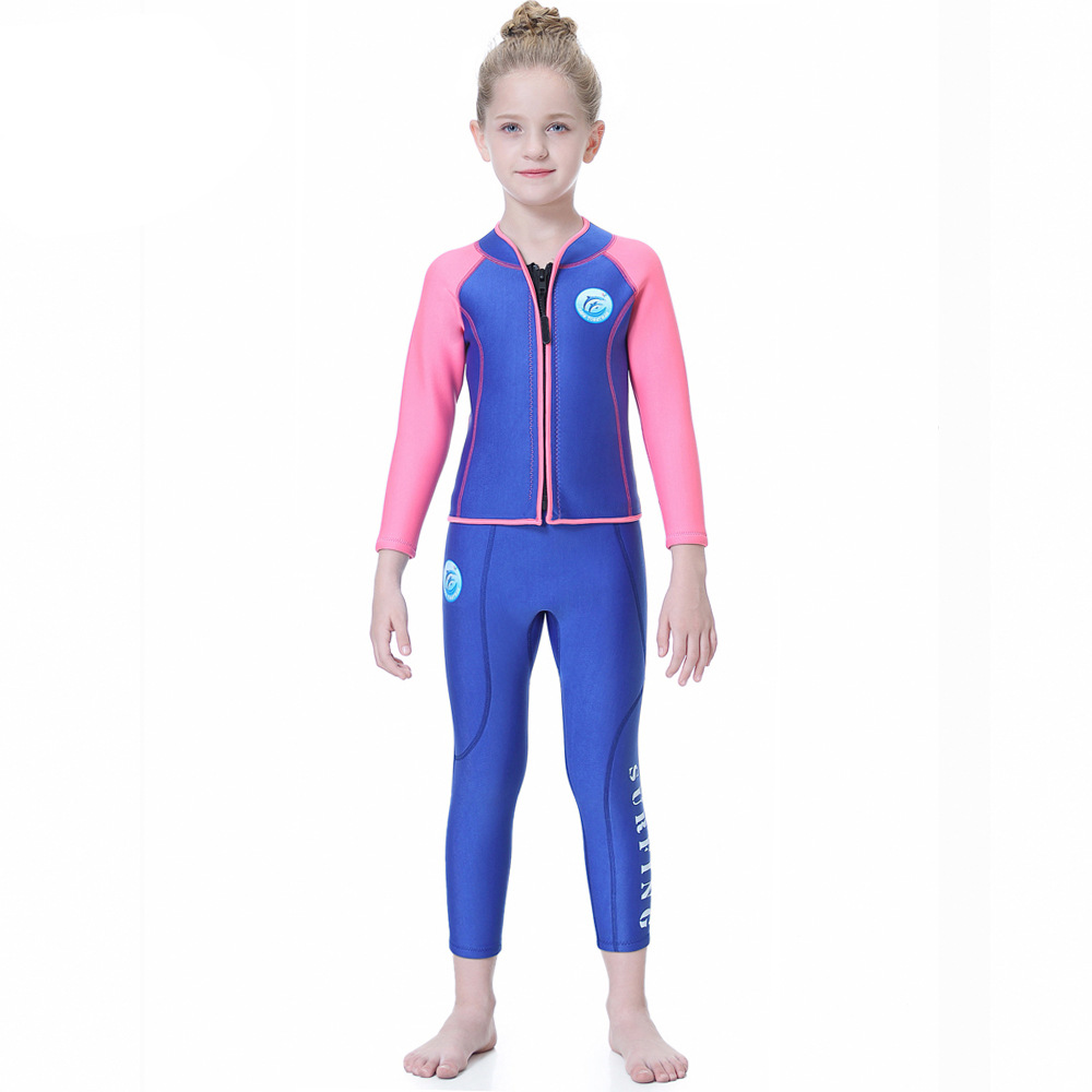 儿童保暖游泳衣2.5mm分体潜水服 长袖防寒浮潜冲浪水母衣s-4xl