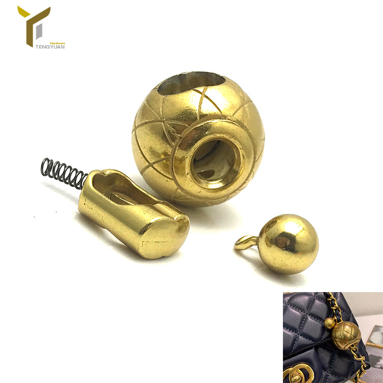箱包五金鎏金大小球金属扣 锌合金压铸菱格包链条调节金珠球