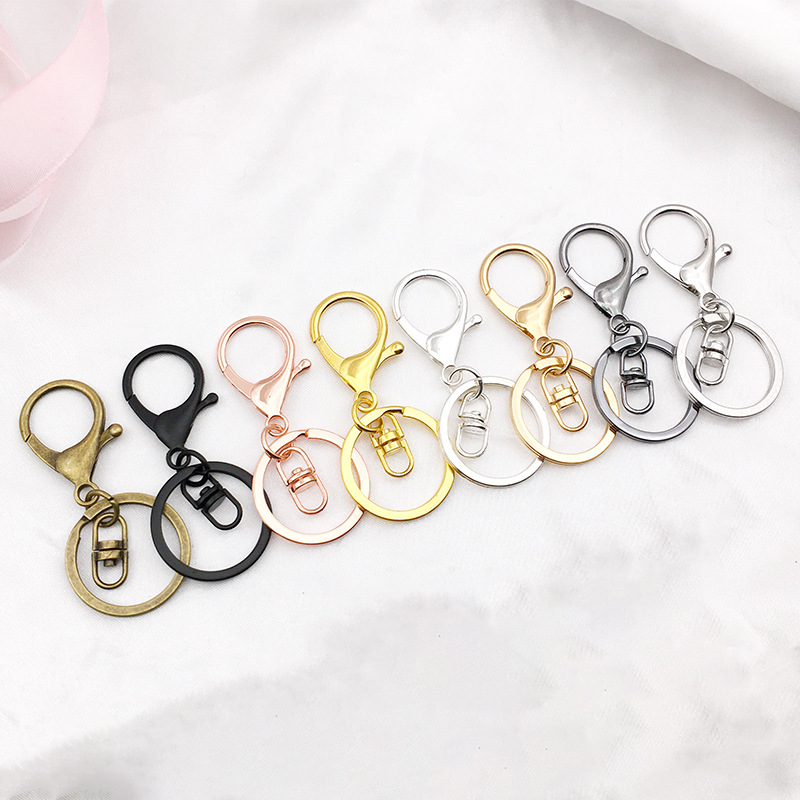 Wholesale Keychain Ring Chain Metal Pendant Snap Hook Door Latch Lobster Buckle Three-Piece Set Color Retention Plated DIY Ornament Accessories