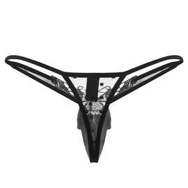 情趣美蝶刺绣透明性感内裤女士低腰简约诱惑y型丁字裤镂空t裤头
