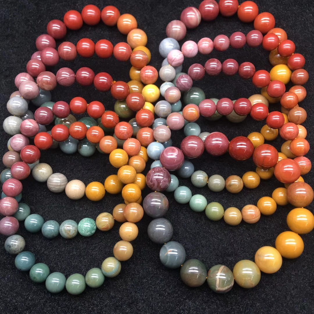 可塘厂家批发天然阿拉善彩玉玛瑙单圈手链 渐变彩虹手串 颜色鲜艳