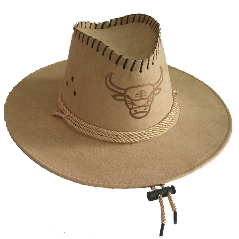 New Style Printed Cow Head Chicken Skin Deerskin Velvet Knight Western Cowboy Hat Camouflage Cloth Hat Travel Sun Hat Wholesale Straw Hat