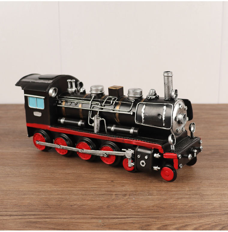仿真蒸汽火车头模型铁皮复古老式手工艺品橱窗柜收藏装饰摆件道具