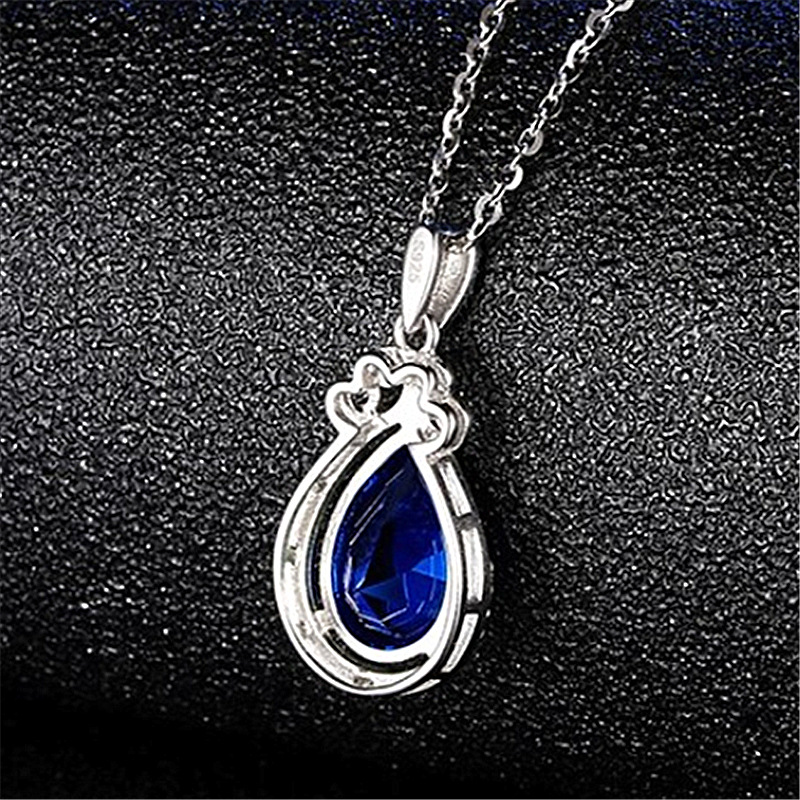 水滴形蓝宝石吊坠镀银镀18k金镶嵌克拉碧玺坦桑石水滴蓝宝石项链