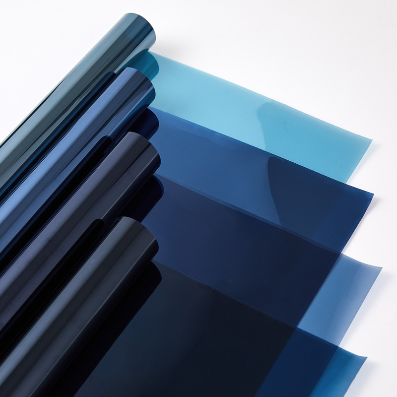 蓝色玻璃贴窗户阳台单双向透明防晒遮光隔热膜湖蓝福特蓝装饰贴纸