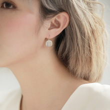 99足银耳环女韩版清新气质轻奢几何合成猫眼石方形耳钩小众耳饰品