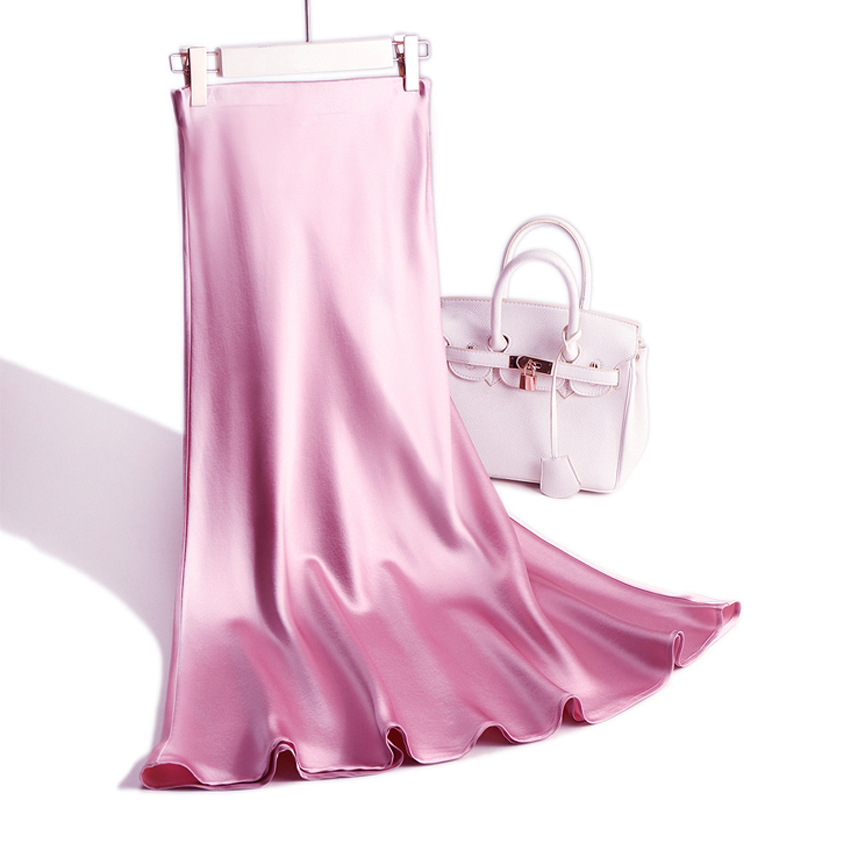 三醋酸缎面粉色包臀鱼尾裙中长款垂坠丝滑显瘦大码2020夏新半身裙