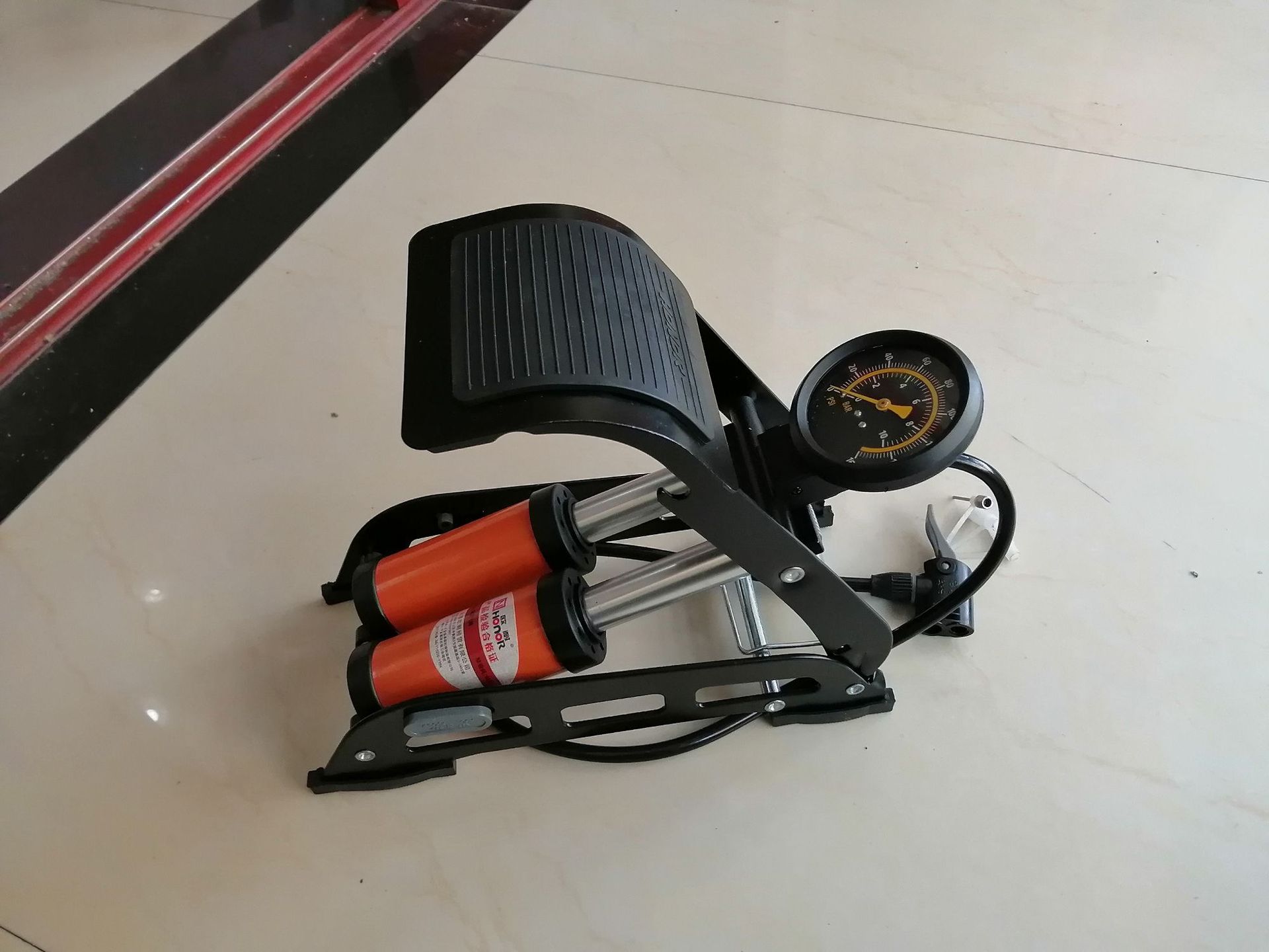 欧耐高压双管脚踩打气筒自行车摩托车充气筒电动车便携脚踏充气泵