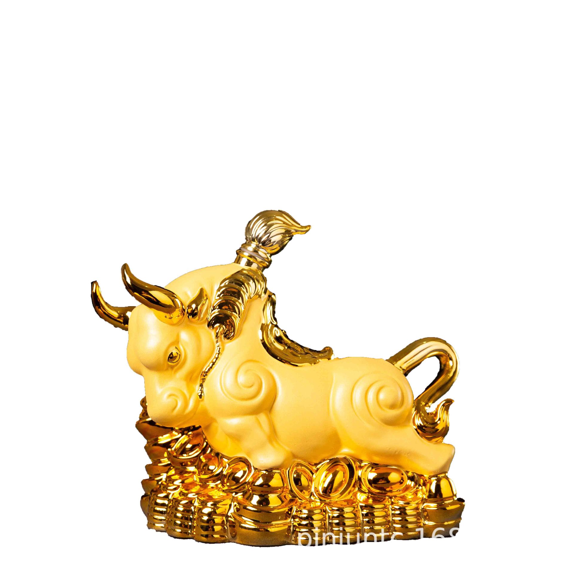 景德镇陶瓷酒瓶5斤金色生肖牛熔金牛酒坛创意艺术牛酒瓶摆件定制