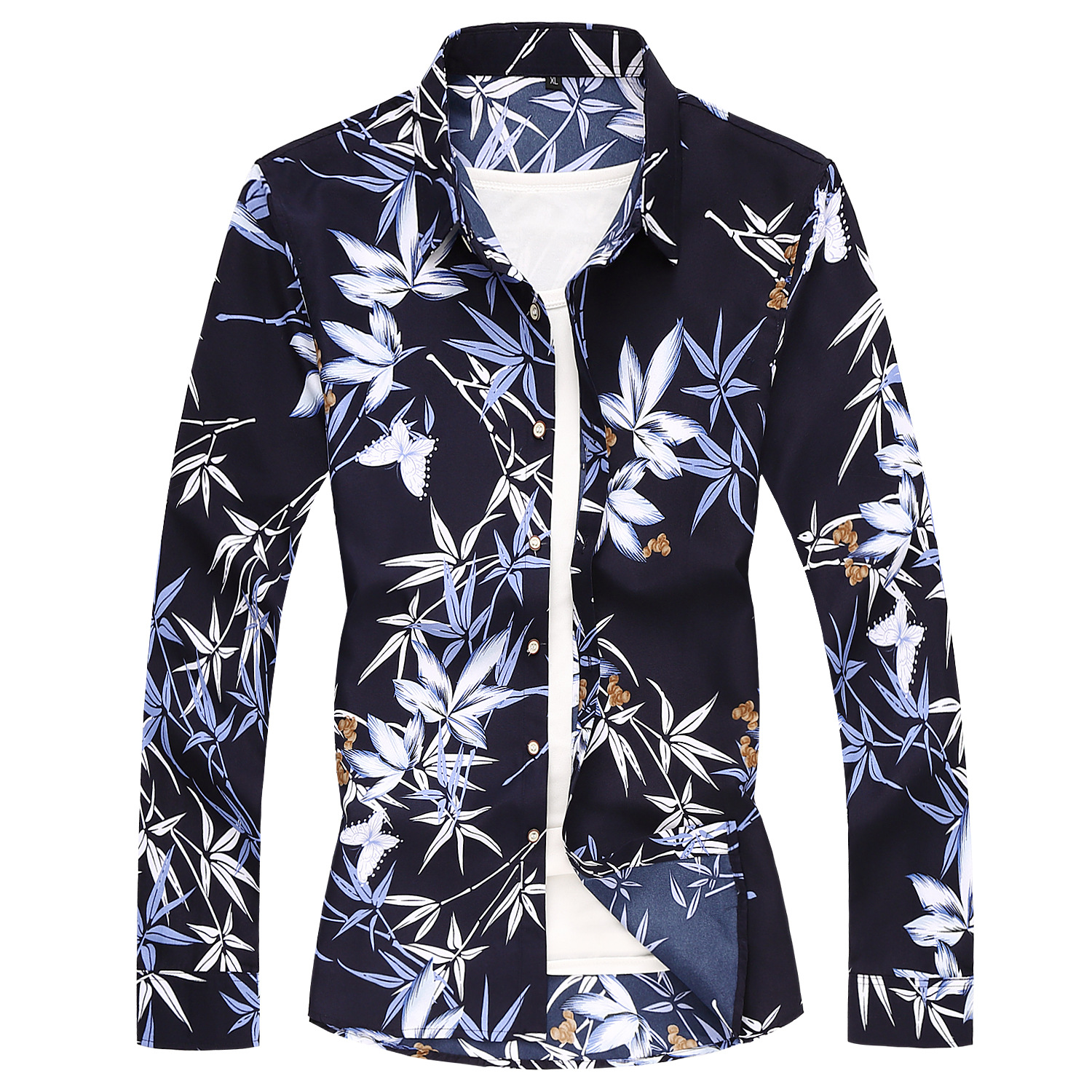 2020夏季新款亚马逊大码男士长袖衬衫民族风印花翻领花衬衫405