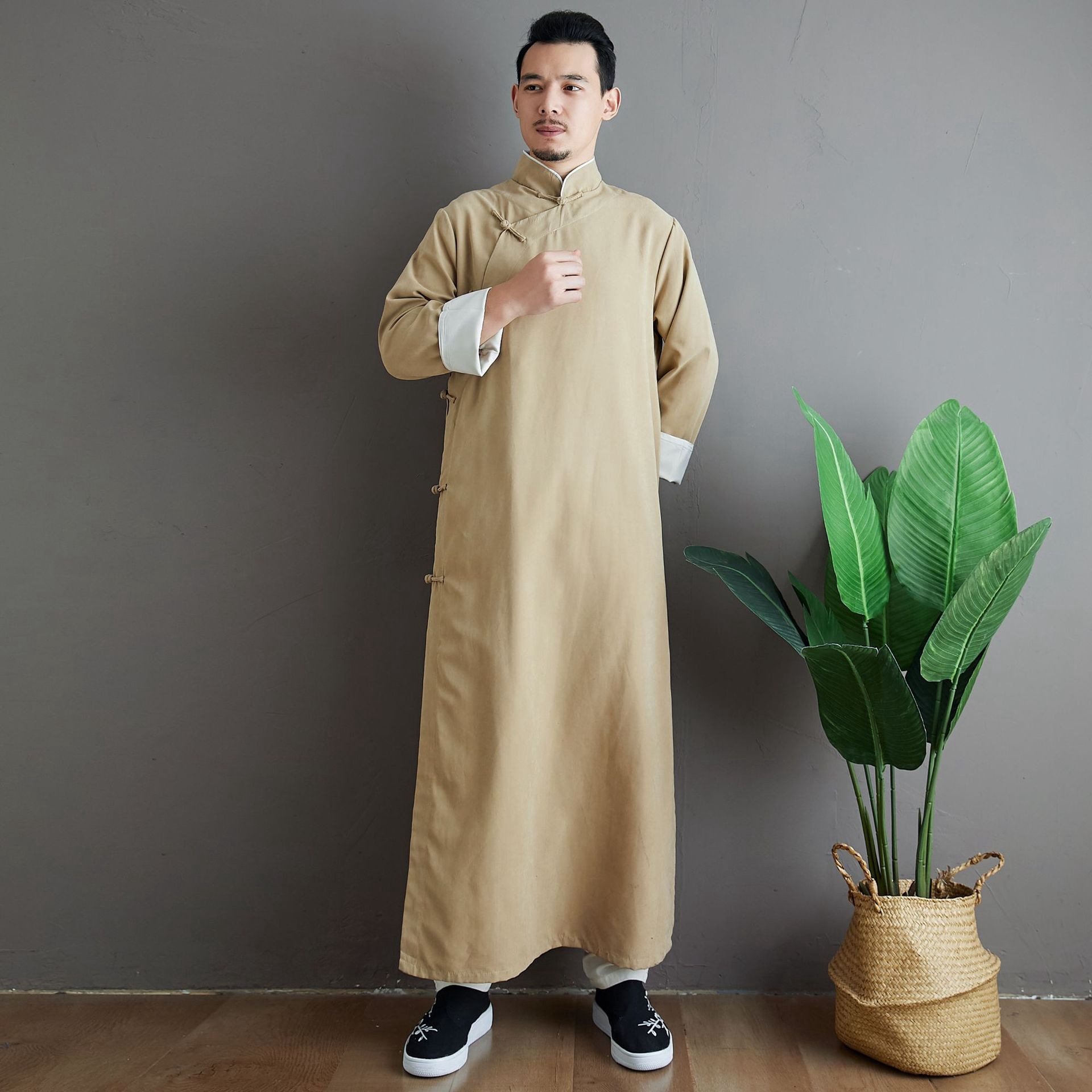 中国风男装春夏长袍马褂男宽松盘扣相声大褂演出服中式民国长衫男