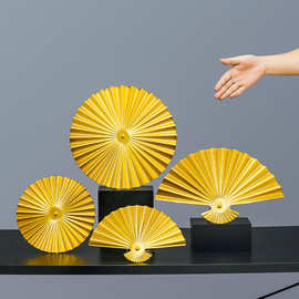 北欧简约ins风铁艺金属工艺品圆形扇形摆件 家居书房桌面装饰摆设