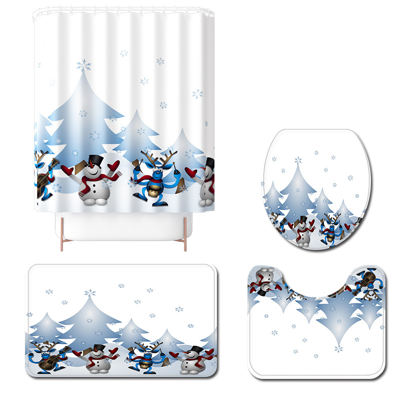 Hot Sale Abstract Black Bottom XINGX Christmas Tree Waterproof Mildew-Proof Shower Curtain Bath Curtain Mat Suit