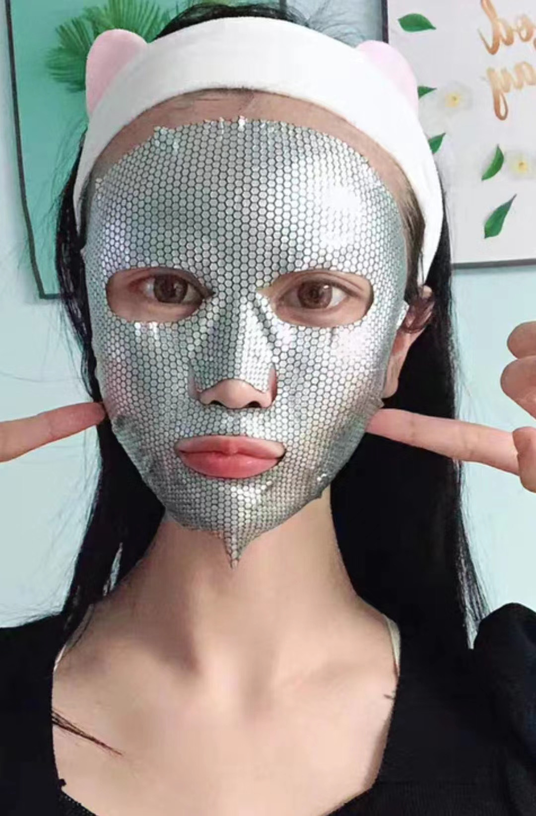 爆款极光钻石面膜布双层银箔小蜂窝竹炭面膜纸备长炭面膜