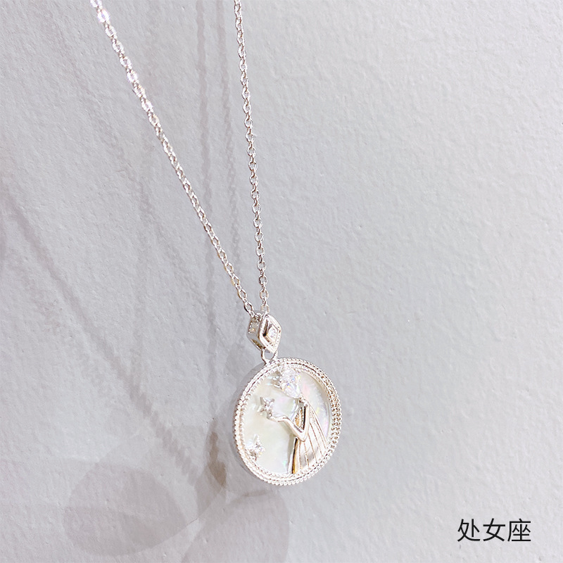 Original Design Twelve Constellations Necklace White Shell Pendant Clavicle Chain Jewelry Ornament European and American Hot One Piece Dropshipping