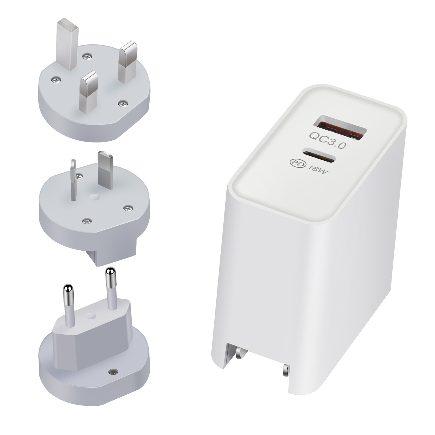 新款36w双口pd充电器 a c双路qc3.0可换插脚快充 英规澳规适配器