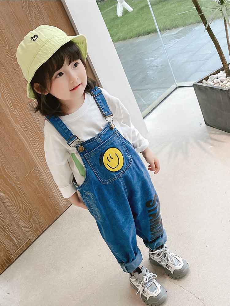 儿童牛仔背带裤秋款女童卡通连体裤童裤3-8岁童装一件代发