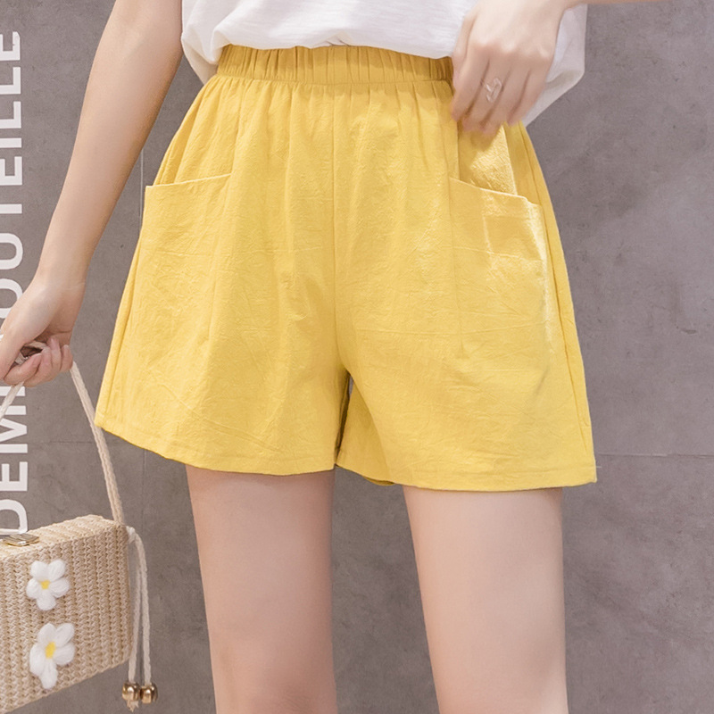 Cotton Linen Shorts Women's High Waist Summer Linen Loose Slimming Korean Style Hot Pants Summer Large Size Casual Thin Wide-Leg Pants