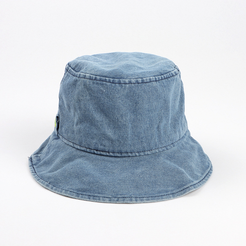 韩版帽子女春夏复古时尚水洗牛仔渔夫帽日系文艺字母刺绣遮阳盆帽