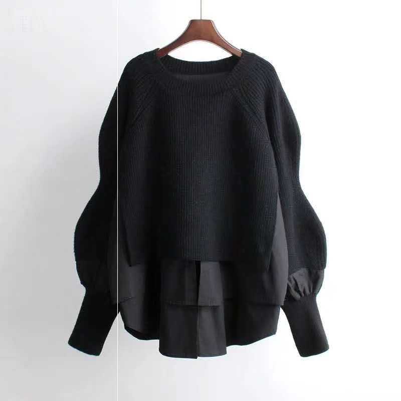 European Station 2023 Spring and Autumn New Women's Knitwear Fashion Sweater False Two-Piece Patchwork Pullover Women's Top Women Clothes