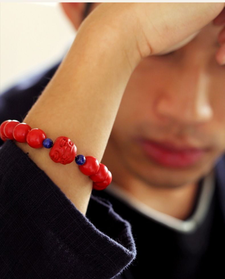 单圈男士天然朱砂手串本命年红绳手链民族风佛珠