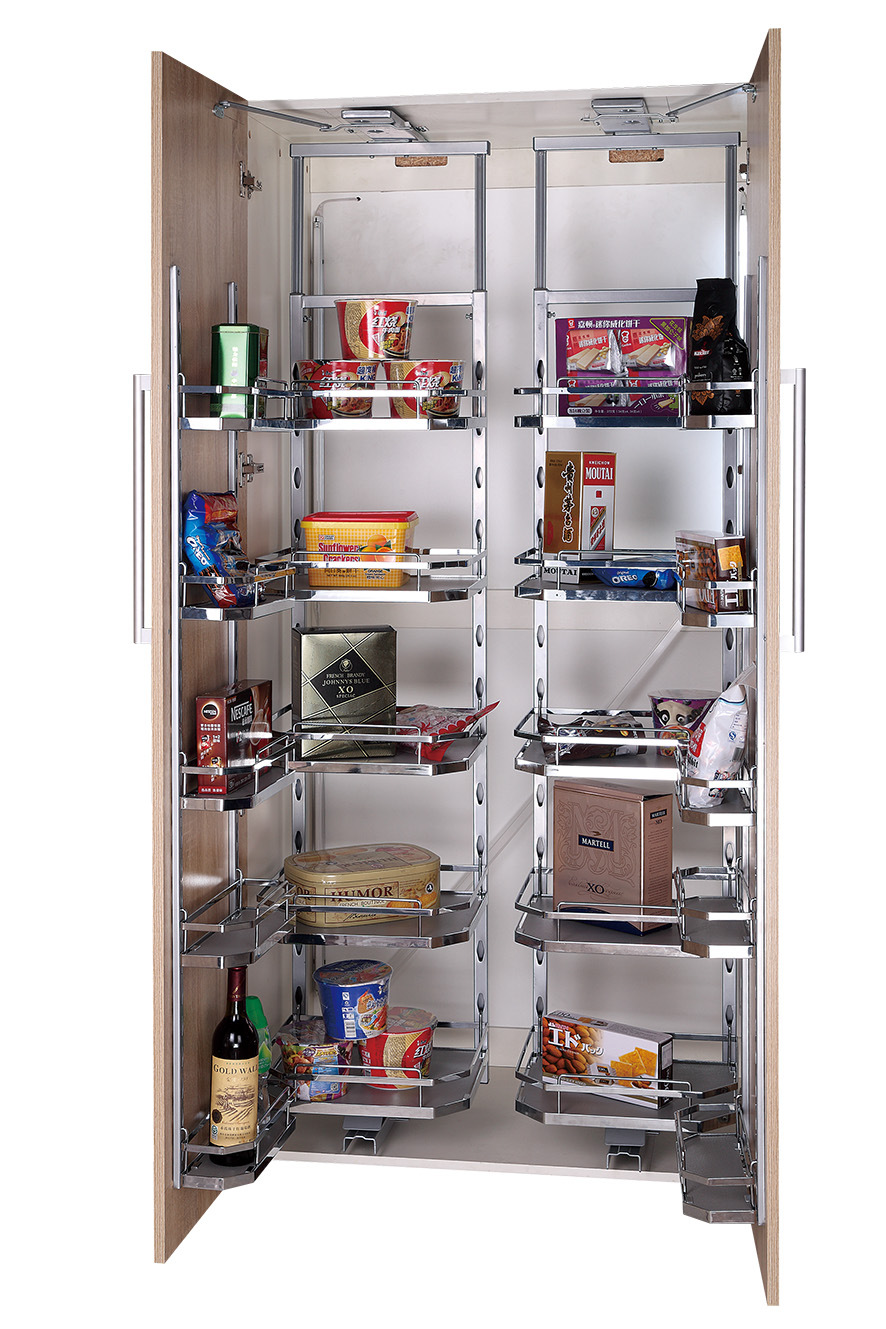 高柜板式单开或 双开联动拉篮 多层式高柜大容量拉篮配阻尼缓冲导