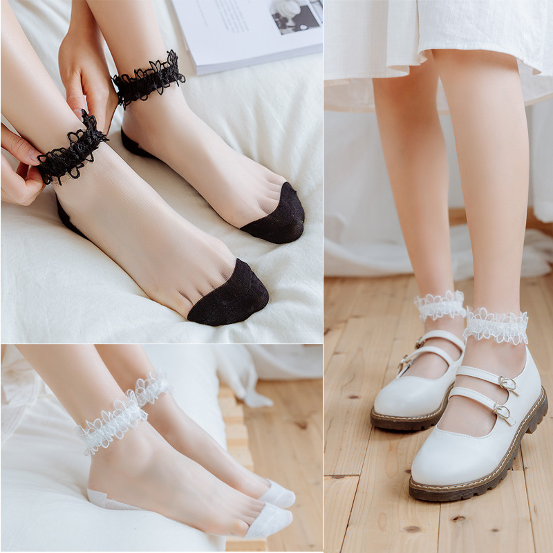 Glass Stockings Crystal Socks Pearl Lace Socks Women's Spring and Summer Ankle Socks Transparent Socks Socks Women's Socks Stall Wholesale