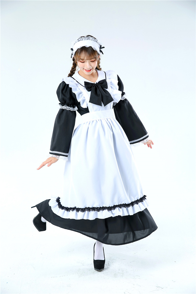 万圣节英国贵族传统女仆装长款经典黑白角色女佣服lolita洋装批发