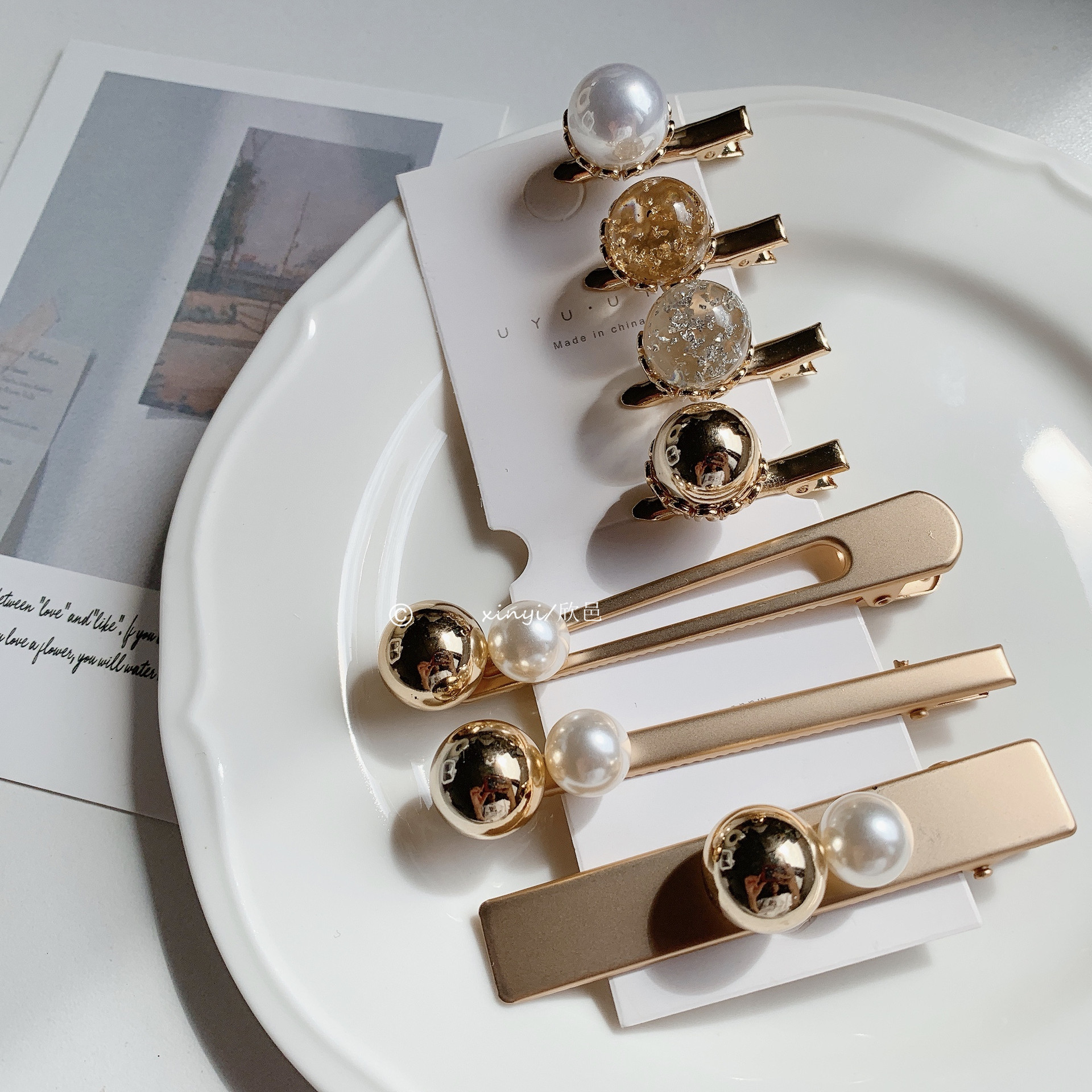 简约珍珠发夹发卡女刘海夹一字夹鸭嘴夹韩国网红头发饰品边夹批发