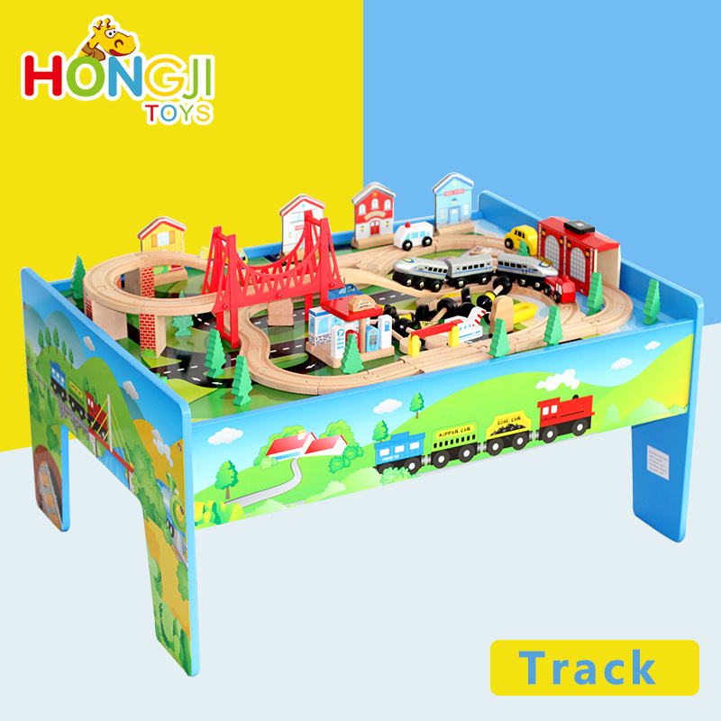 train  toy轨道火车木制轨道套装 儿童玩具游戏桌台