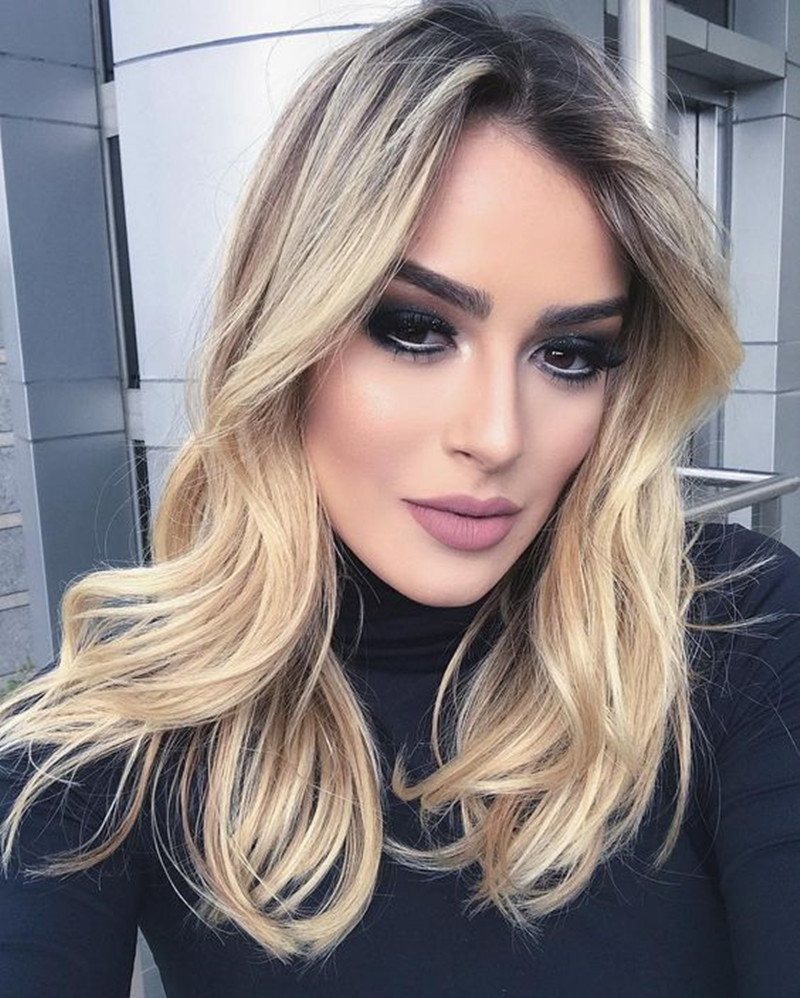 外贸欧美假发女款中分刘海长卷发时尚假发女士染色高温丝化纤头套