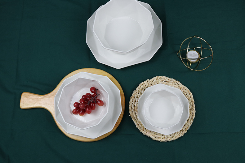 创意陶瓷白钻石多边形碗盘碟酒店家用甜品水果下午茶西餐餐具套装