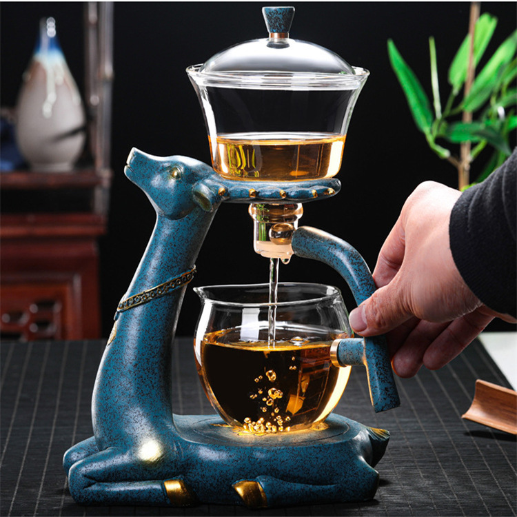 半自动泡茶器玻璃茶具套装家用送礼泡茶碗懒人麋鹿功夫茶具茶壶