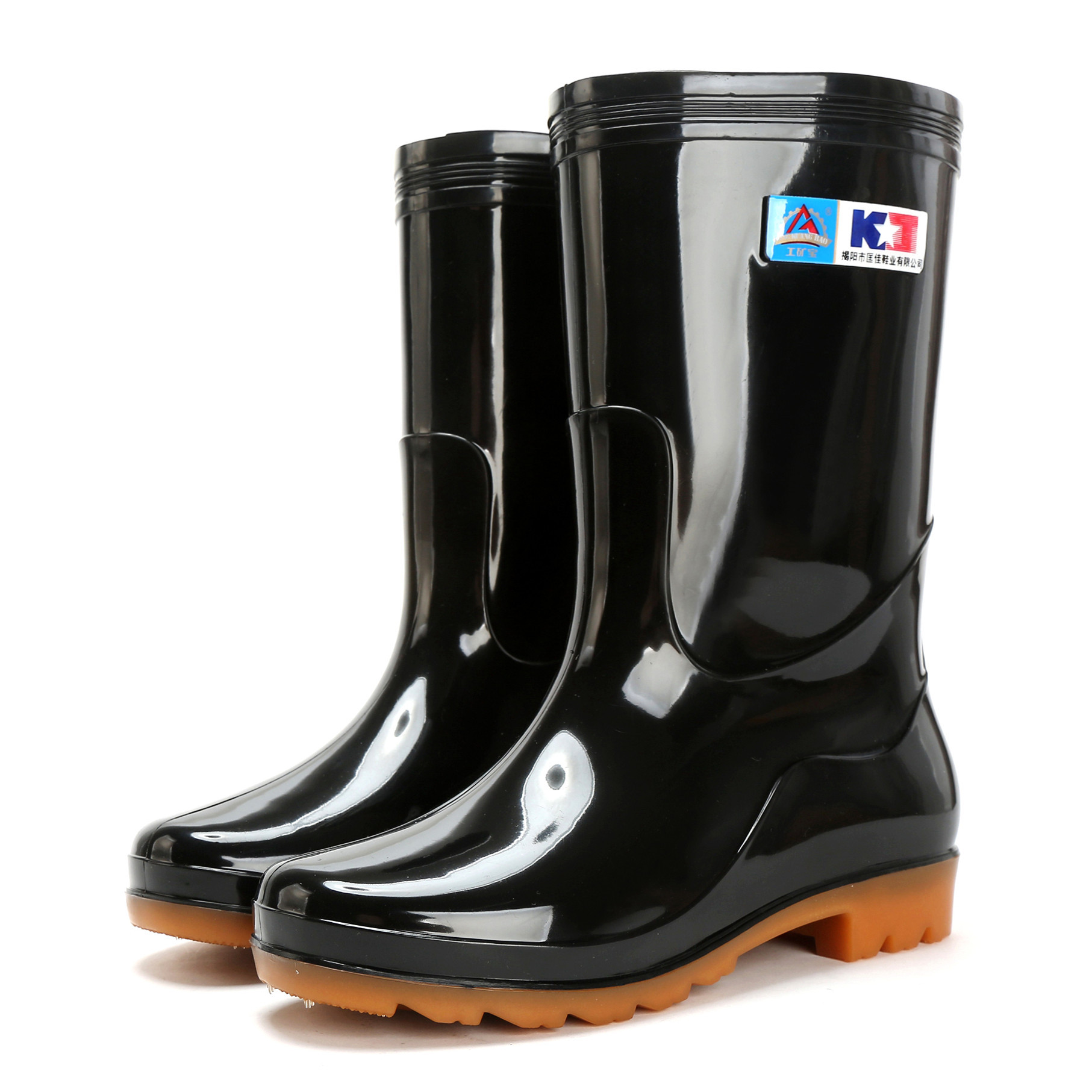 黑色中筒男工地劳保雨鞋pvc雨天防滑水鞋耐磨厚底防水雨靴