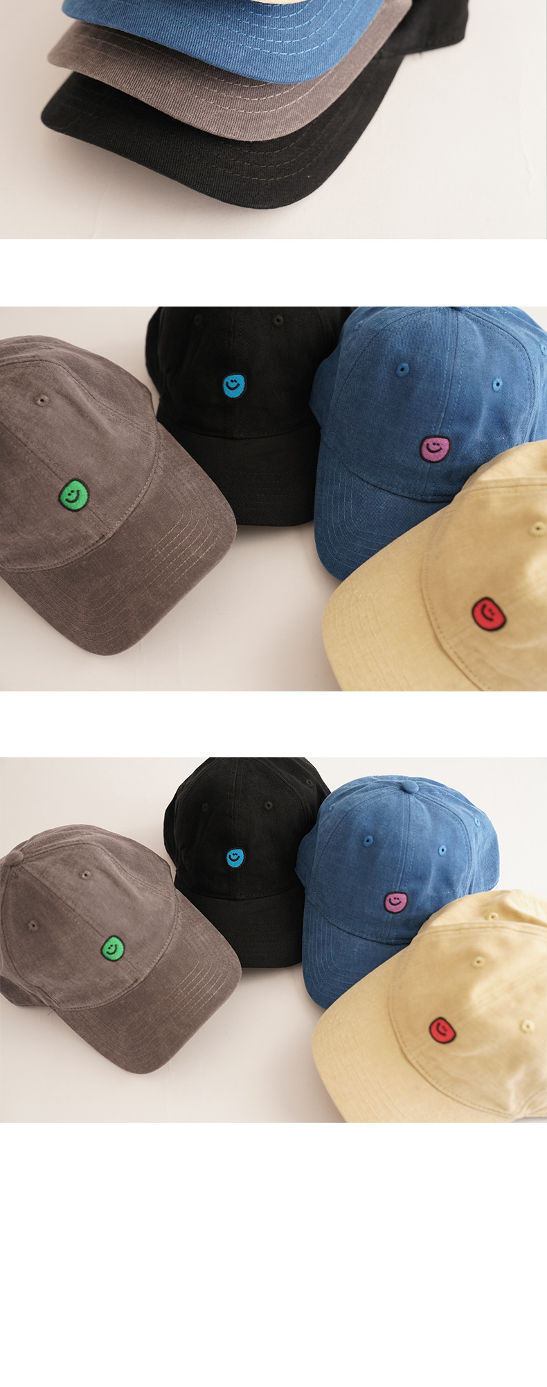 棒球帽男女四季款棉质个性笑脸涂鸦刺绣学生鸭舌帽装饰复古可调节