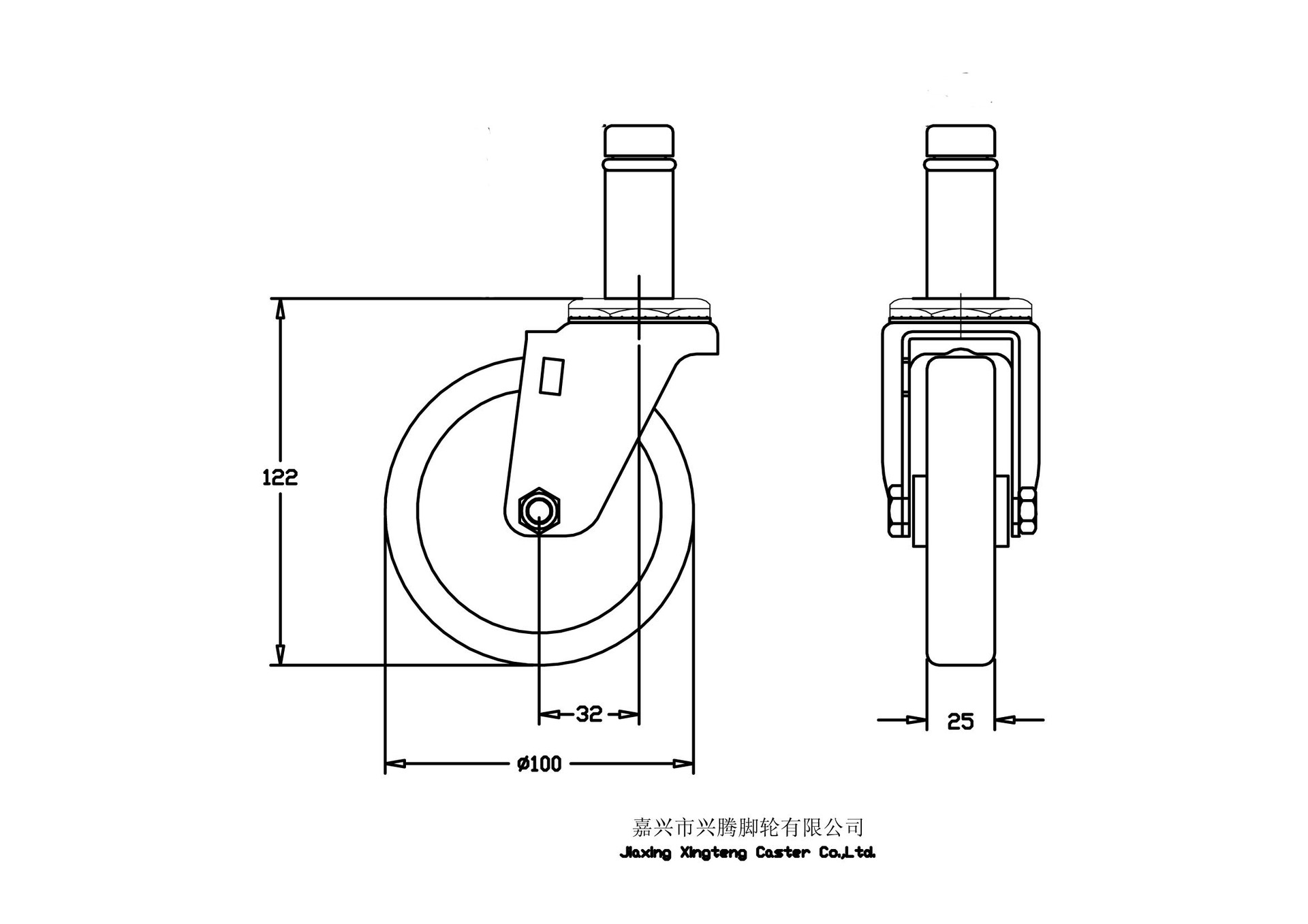 源头厂货25系列4寸推车脚轮万向轮弹性体轮平板tpr轮子4寸刹车轮