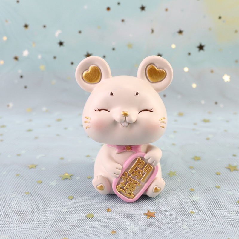 新款招财鼠树脂摆件 创意汽车家居蛋糕装饰礼品新年礼物车摆个性