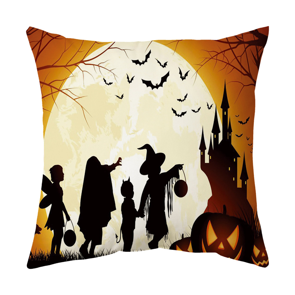 Halloween Cartoon Backrest Sofa Pillow Cases Printing Throw Pillowcase Decoration Cross-Border Peach Skin Fabric Pillow Cushion Wholesale