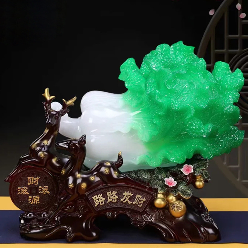路路发财仿玉白菜招财摆件客厅酒柜办公桌开业乔迁送礼家里装饰品