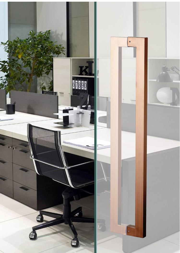 玻璃门拉手不锈钢方管无指纹玫瑰金黑钛金色ktv地弹大门把手厂家