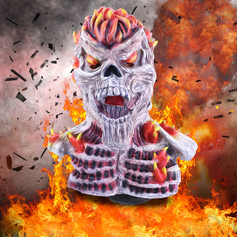 跨境热销万圣节恐怖面具恶灵骑士骷髅头乳胶火焰面具扮鬼装扮道具