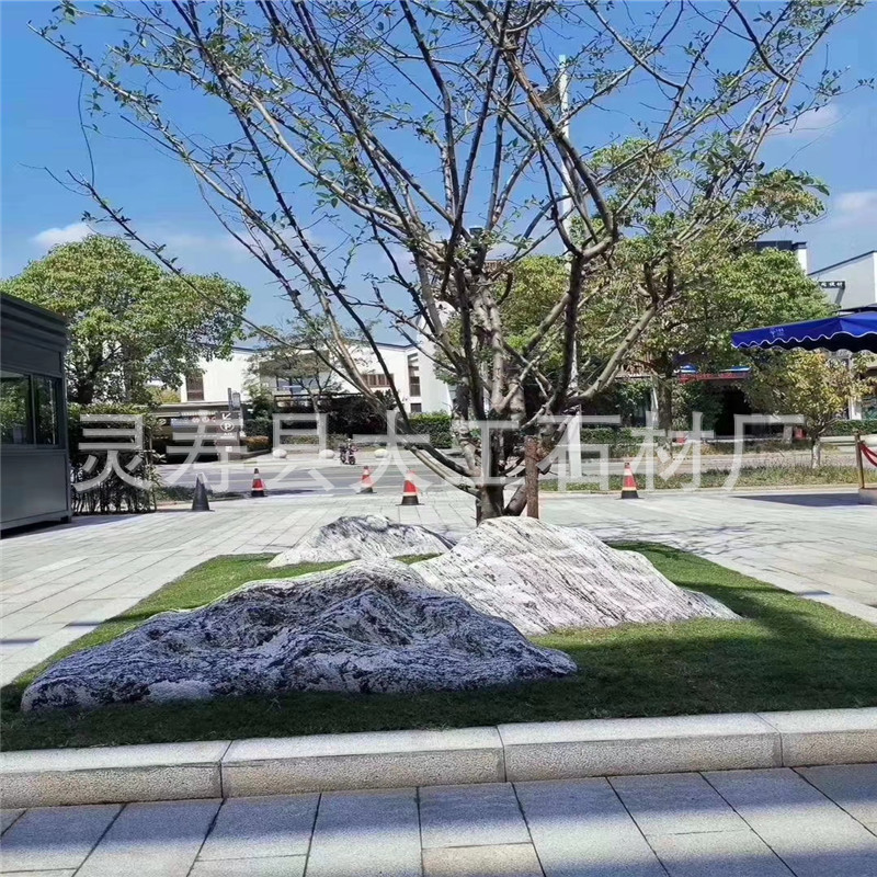 雪浪石切片组合 泰山石户外景观石 园林庭院室内造景摆件