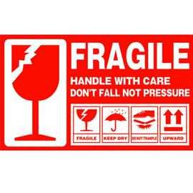 易碎标签 英文 易碎品警示贴纸 外贸物流唛头 快递易碎品不干胶