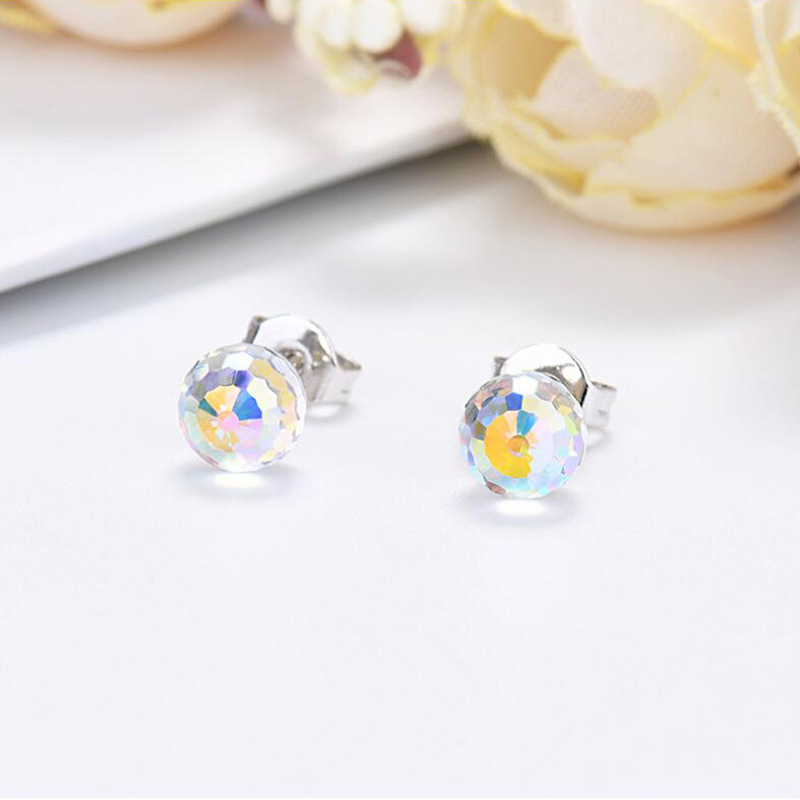 Wish Supply Refined and Simple Colorful Crystal Ball Sterling Silver Needle Multicolor Crystal Ball Earrings Factory Direct Sales