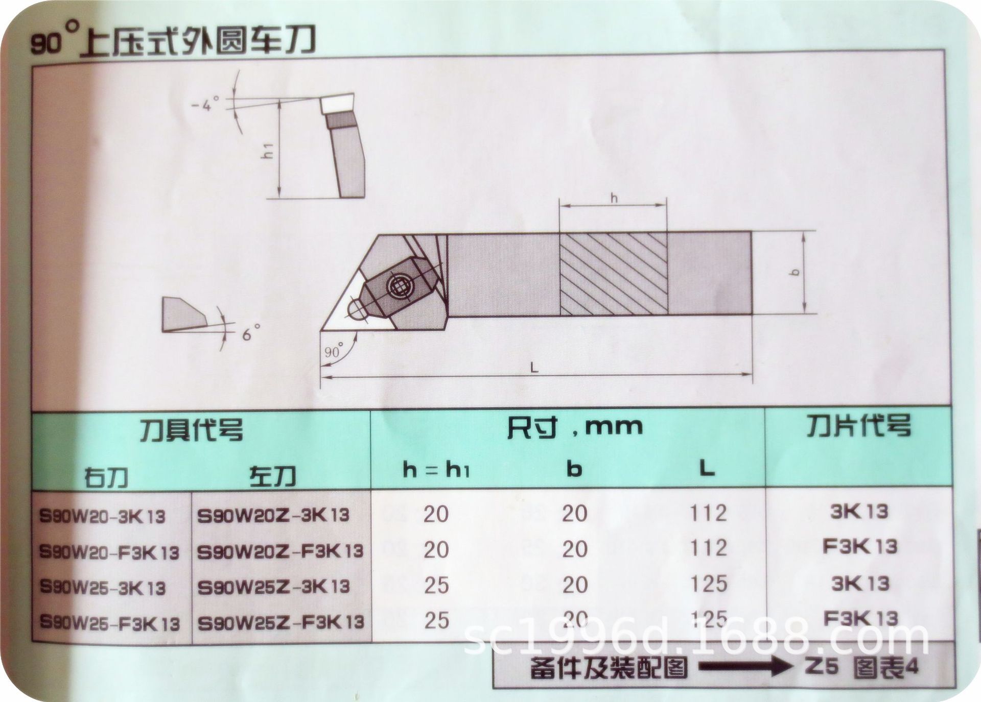 四川天虎上压式车刀/90°外圆车刀:s90w20-3k13